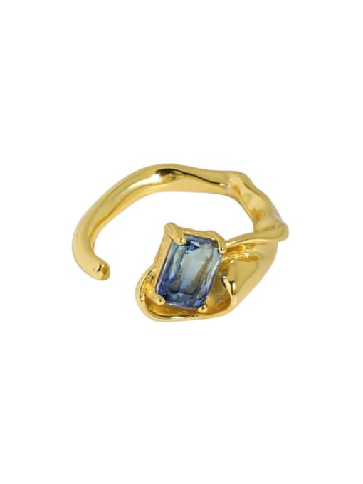 18K gold [No. 13 adjustable] 925 Sterling Silver Glass Stone Irregular Vintage Band Ring